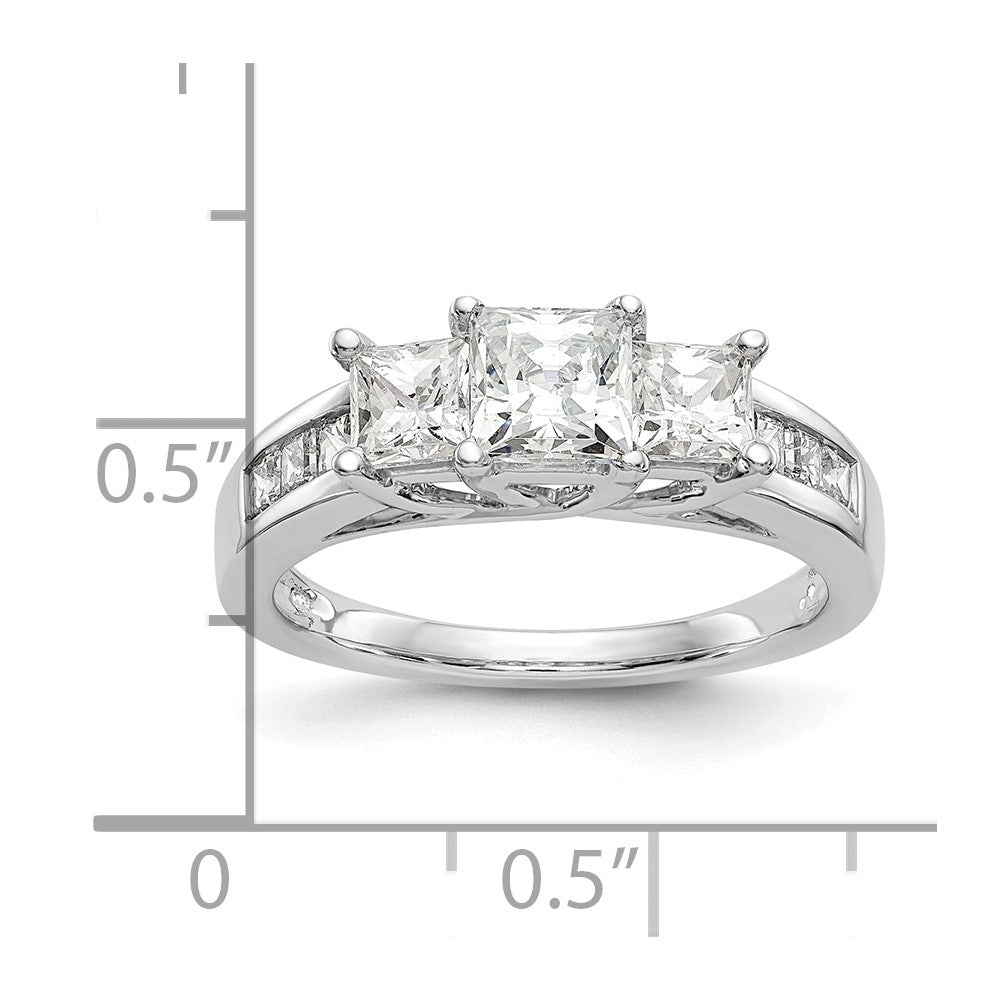 14K White Gold 3-Stone Plus (Holds 3/4 carat (4.9mm) Princess Center and (2-4.0mm) Princess Sides) Diamond Semi-Mount Engagement Ring