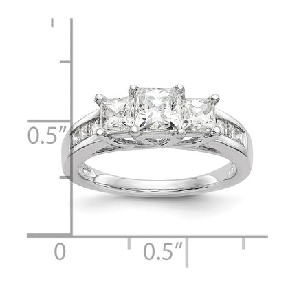 14K White Gold 3-Stone Plus (Holds 3/4 carat (4.9mm) Princess Center and (2-4.0mm) Princess Sides) Diamond Semi-Mount Engagement Ring