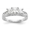 14K White Gold 3-Stone Plus (Holds 3/4 carat (4.9mm) Princess Center and (2-4.0mm) Princess Sides) Diamond Semi-Mount Engagement Ring
