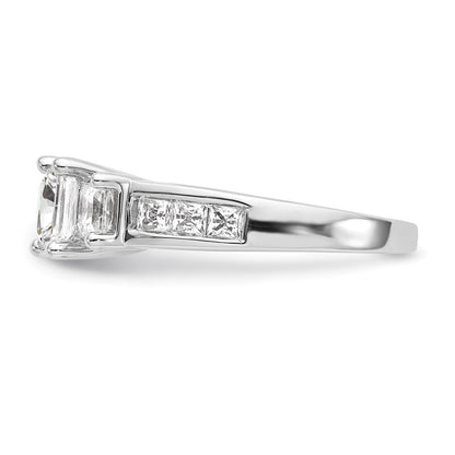 14K White Gold 3-Stone Plus (Holds 1 carat (5.5mm) Princess Center and (2-4.5mm) Princess Sides) Diamond Semi-Mount Engagement Ring