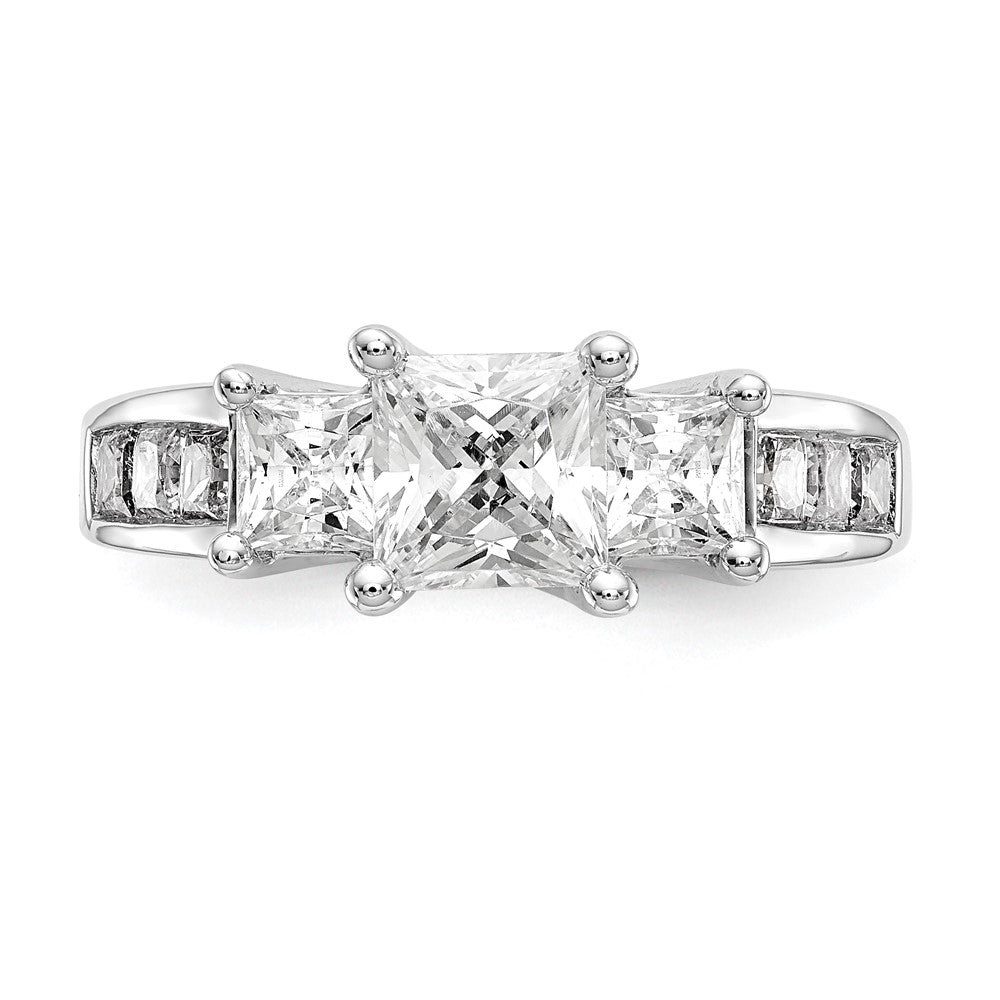 14K White Gold 3-Stone Plus (Holds 1 carat (5.5mm) Princess Center and (2-4.5mm) Princess Sides) Diamond Semi-Mount Engagement Ring