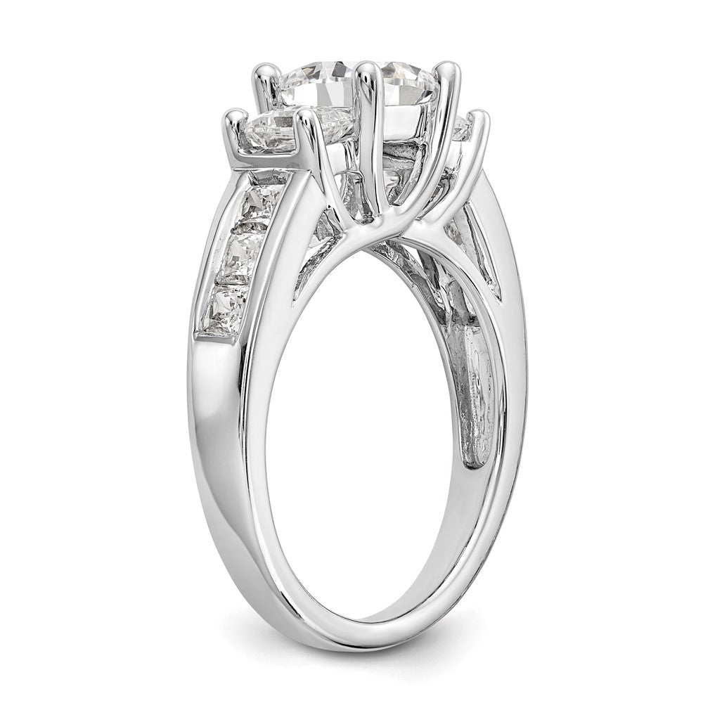 14K White Gold 3-Stone Plus (Holds 1 carat (5.5mm) Princess Center and (2-4.5mm) Princess Sides) Diamond Semi-Mount Engagement Ring