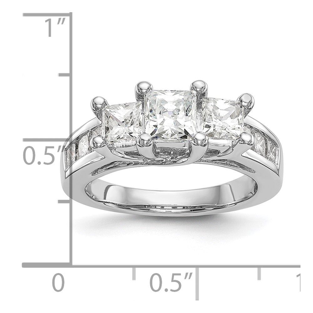 14K White Gold 3-Stone Plus (Holds 1 carat (5.5mm) Princess Center and (2-4.5mm) Princess Sides) Diamond Semi-Mount Engagement Ring