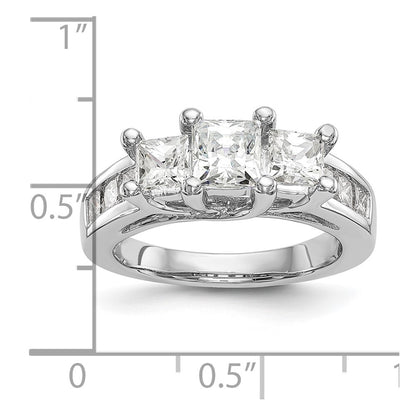 14K White Gold 3-Stone Plus (Holds 1 carat (5.5mm) Princess Center and (2-4.5mm) Princess Sides) Diamond Semi-Mount Engagement Ring
