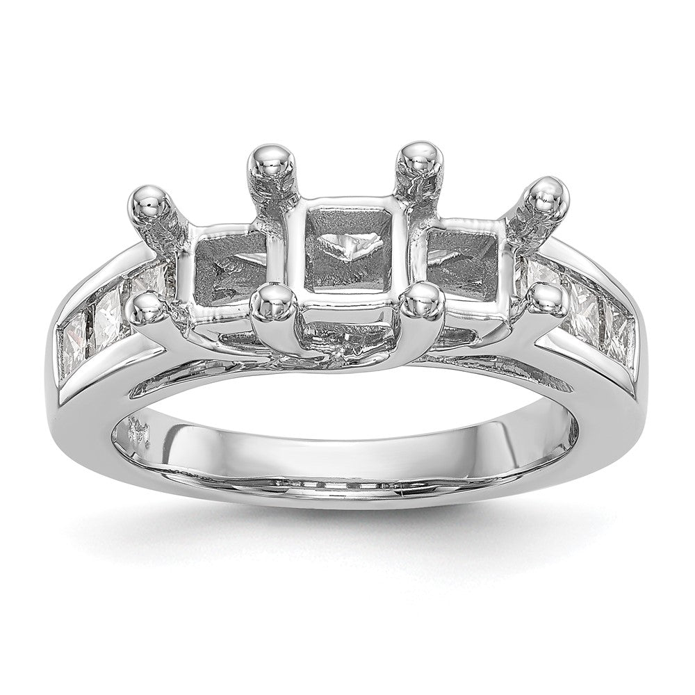 14K White Gold 3-Stone Plus (Holds 1 carat (5.5mm) Princess Center and (2-4.5mm) Princess Sides) Diamond Semi-Mount Engagement Ring
