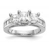 14K White Gold 3-Stone Plus (Holds 1 carat (5.5mm) Princess Center and (2-4.5mm) Princess Sides) Diamond Semi-Mount Engagement Ring