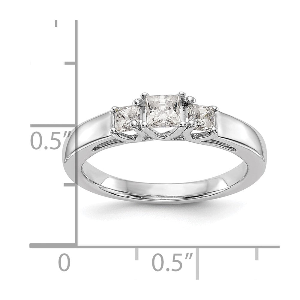 14K White Gold 3-Stone (Holds 1/5 carat (3.3mm) Princess Center and (2-2.8mm) Princess Sides) Engagement Ring Mounting