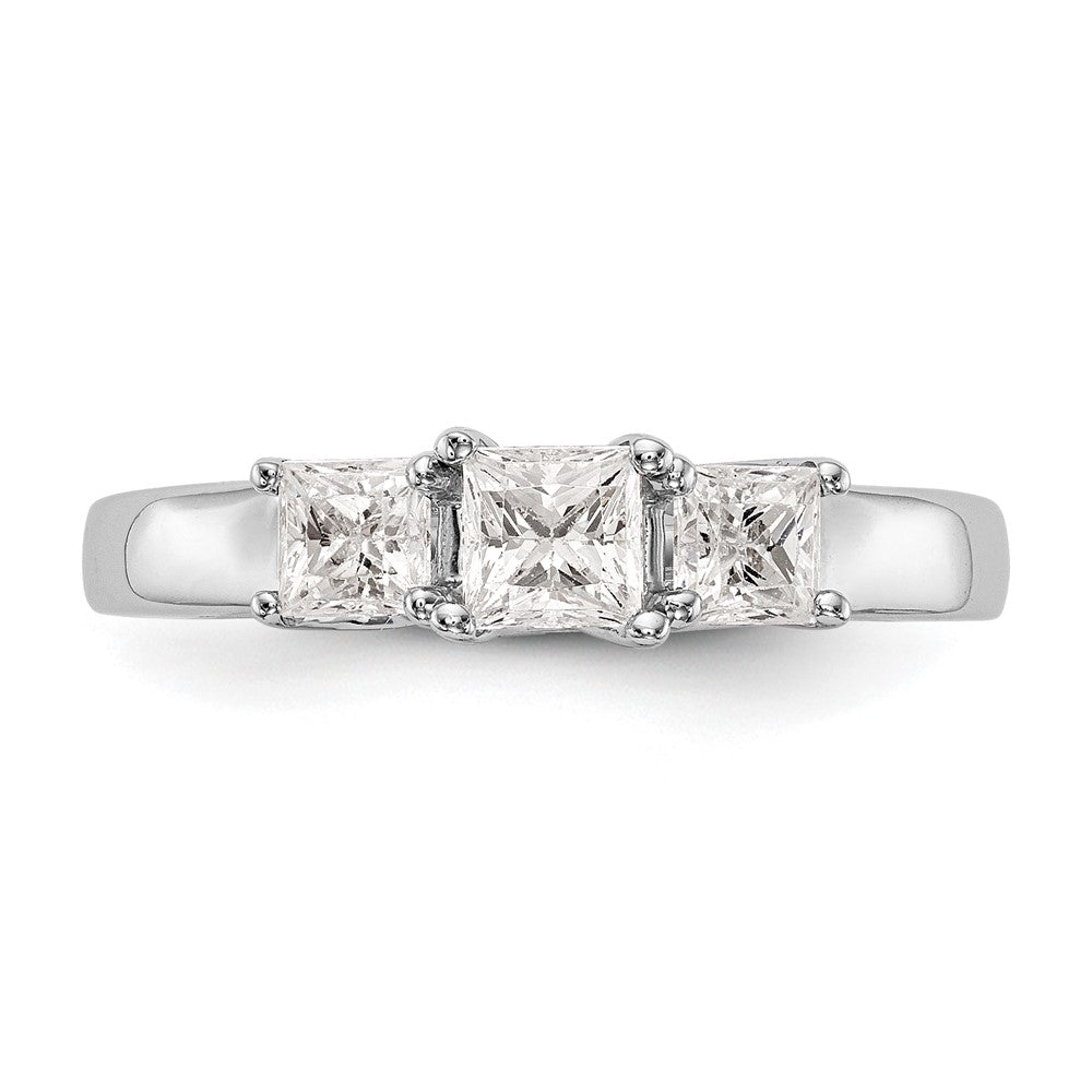 14K White Gold 3-Stone (Holds 3/8 carat (4.1mm) Princess Center and (2-3.8mm) Princess Sides) Engagement Ring Mounting