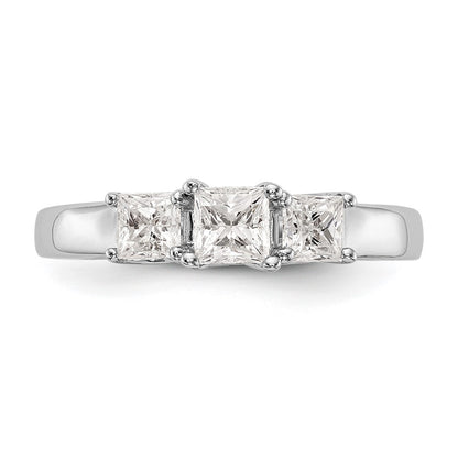 14K White Gold 3-Stone (Holds 3/8 carat (4.1mm) Princess Center and (2-3.8mm) Princess Sides) Engagement Ring Mounting