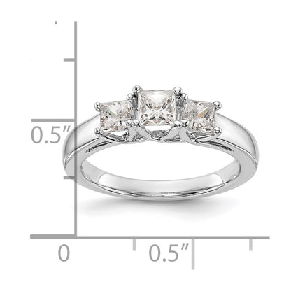 14K White Gold 3-Stone (Holds 3/8 carat (4.1mm) Princess Center and (2-3.8mm) Princess Sides) Engagement Ring Mounting