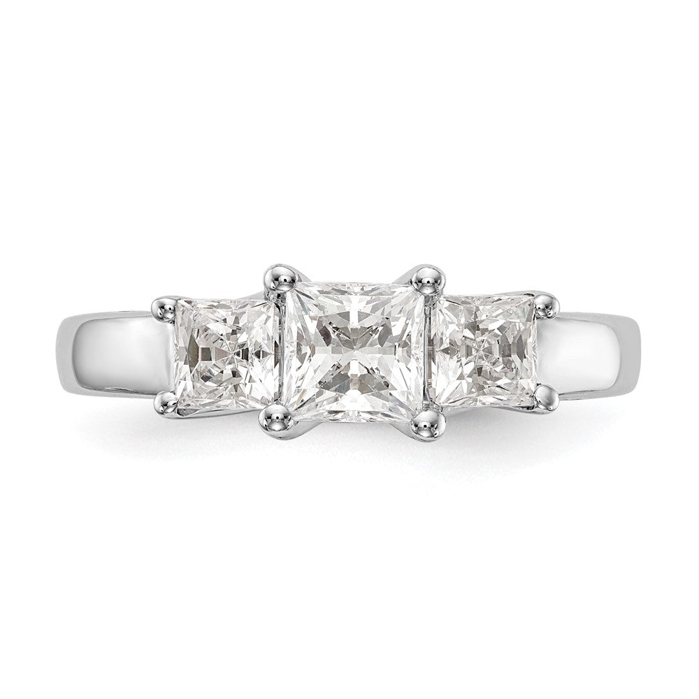 14K White Gold 3-Stone (Holds 3.4 carat (4.8mm) Princess Center and (2-4.3mm) Princess Sides) Engagement Ring Mounting