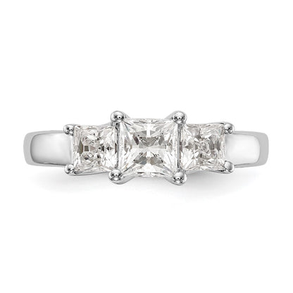14K White Gold 3-Stone (Holds 3.4 carat (4.8mm) Princess Center and (2-4.3mm) Princess Sides) Engagement Ring Mounting