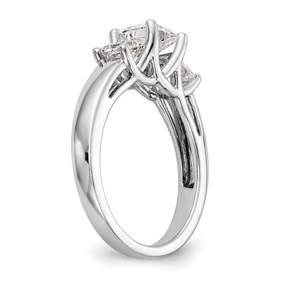 14K White Gold 3-Stone (Holds 3.4 carat (4.8mm) Princess Center and (2-4.3mm) Princess Sides) Engagement Ring Mounting