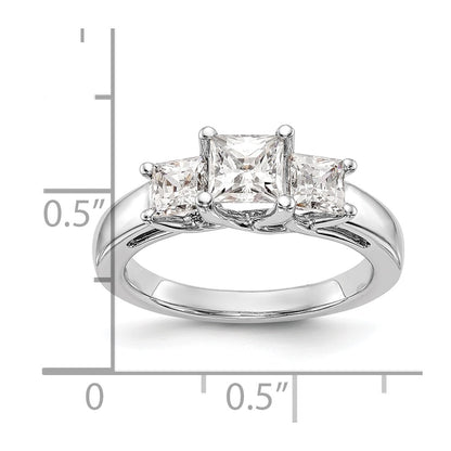 14K White Gold 3-Stone (Holds 3.4 carat (4.8mm) Princess Center and (2-4.3mm) Princess Sides) Engagement Ring Mounting