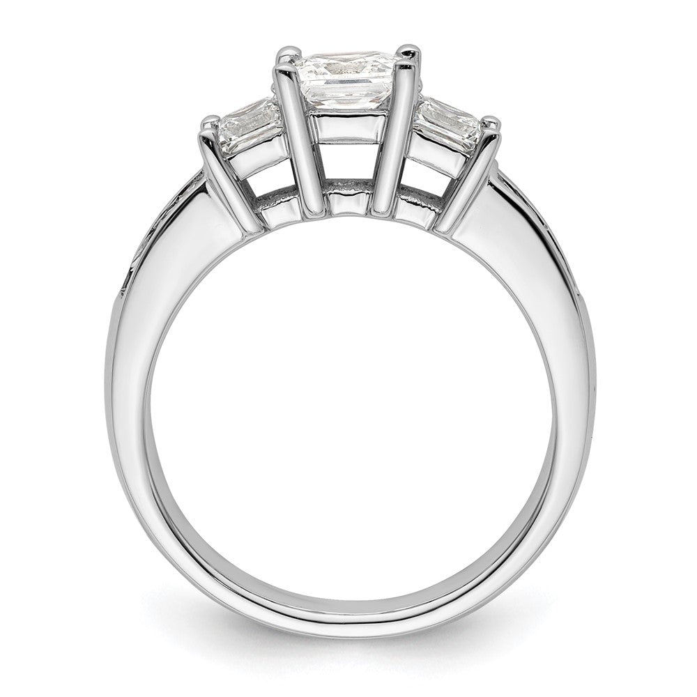 14K White Gold 3-Stone Plus (Holds 3/4 carat (5.8mm) Princess Center and (2-3.3mm) Princess Sides) Diamond Semi-Mount Engagement Ring