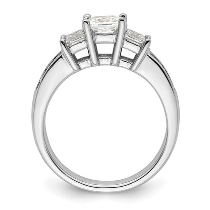 14K White Gold 3-Stone Plus (Holds 3/4 carat (5.8mm) Princess Center and (2-3.3mm) Princess Sides) Diamond Semi-Mount Engagement Ring