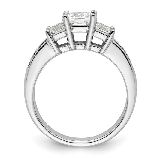14K White Gold 3-Stone Plus (Holds 3/4 carat (5.8mm) Princess Center and (2-3.3mm) Princess Sides) Diamond Semi-Mount Engagement Ring