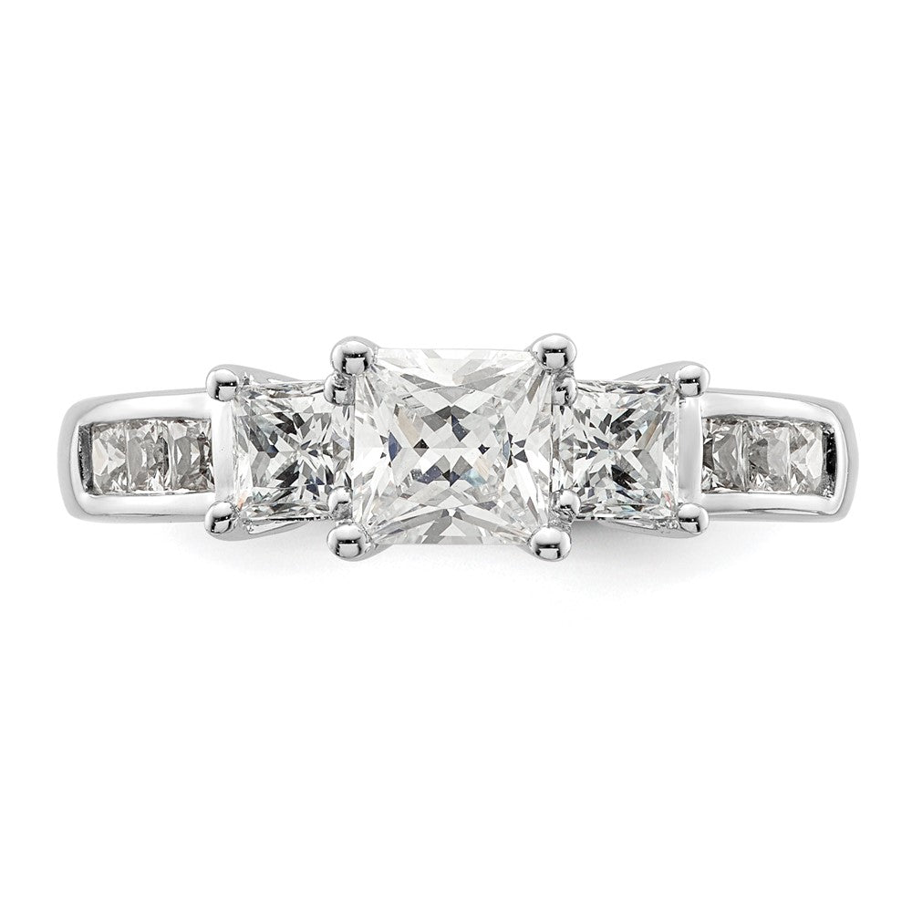 14K White Gold 3-Stone Plus (Holds 3/4 carat (5.8mm) Princess Center and (2-3.3mm) Princess Sides) Diamond Semi-Mount Engagement Ring