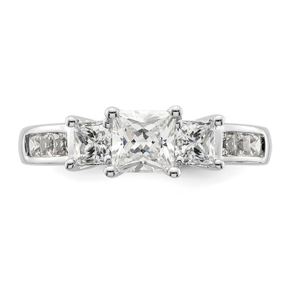 14K White Gold 3-Stone Plus (Holds 3/4 carat (5.8mm) Princess Center and (2-3.3mm) Princess Sides) Diamond Semi-Mount Engagement Ring