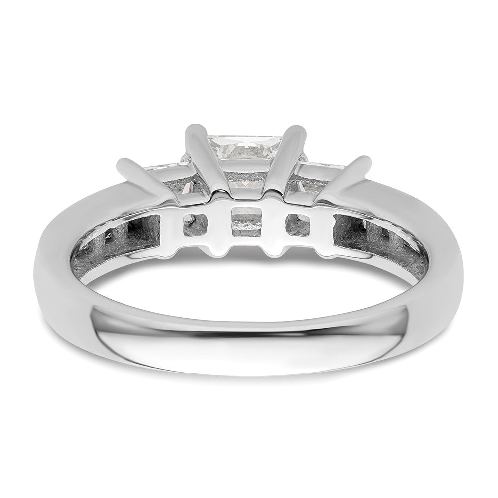 14K White Gold 3-Stone Plus (Holds 3/4 carat (5.8mm) Princess Center and (2-3.3mm) Princess Sides) Diamond Semi-Mount Engagement Ring