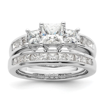 14K White Gold 3-Stone Plus (Holds 3/4 carat (5.8mm) Princess Center and (2-3.3mm) Princess Sides) Diamond Semi-Mount Engagement Ring