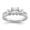 14K White Gold 3-Stone Plus (Holds 3/4 carat (5.8mm) Princess Center and (2-3.3mm) Princess Sides) Diamond Semi-Mount Engagement Ring