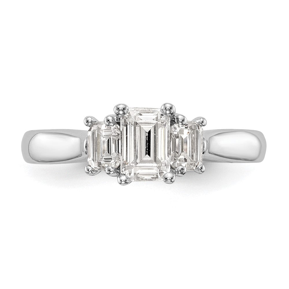 14K White Gold 3-Stone (Holds (5x4mm) Emerald-cut Center and (2-4x3mm) Emerald-cut Sides) Engagement Ring Mounting