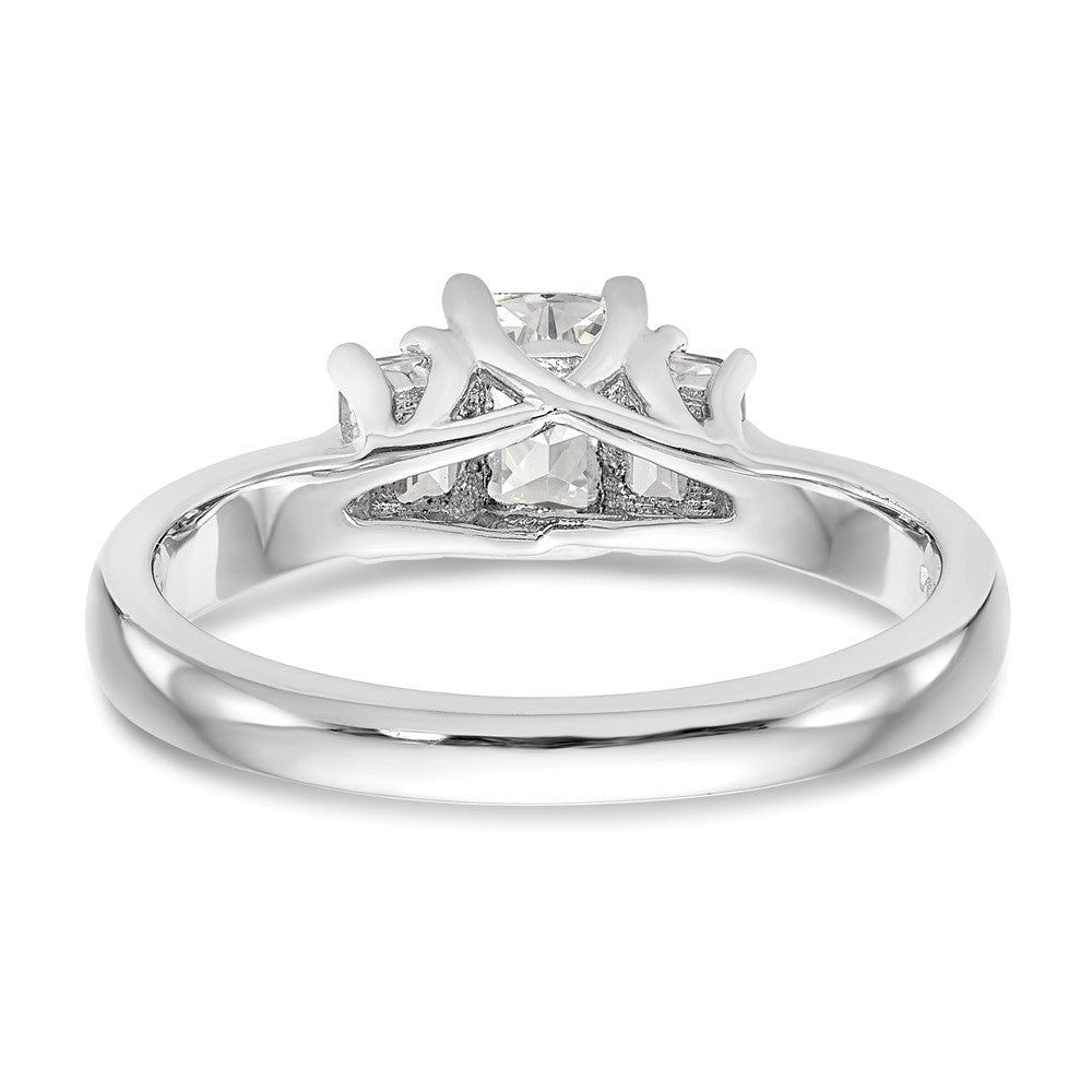 14K White Gold 3-Stone (Holds (5x4mm) Emerald-cut Center and (2-4x3mm) Emerald-cut Sides) Engagement Ring Mounting