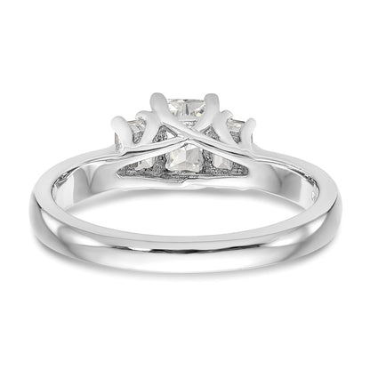 14K White Gold 3-Stone (Holds (5x4mm) Emerald-cut Center and (2-4x3mm) Emerald-cut Sides) Engagement Ring Mounting