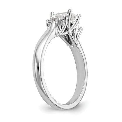 14K White Gold 3-Stone (Holds (5x4mm) Emerald-cut Center and (2-4x3mm) Emerald-cut Sides) Engagement Ring Mounting
