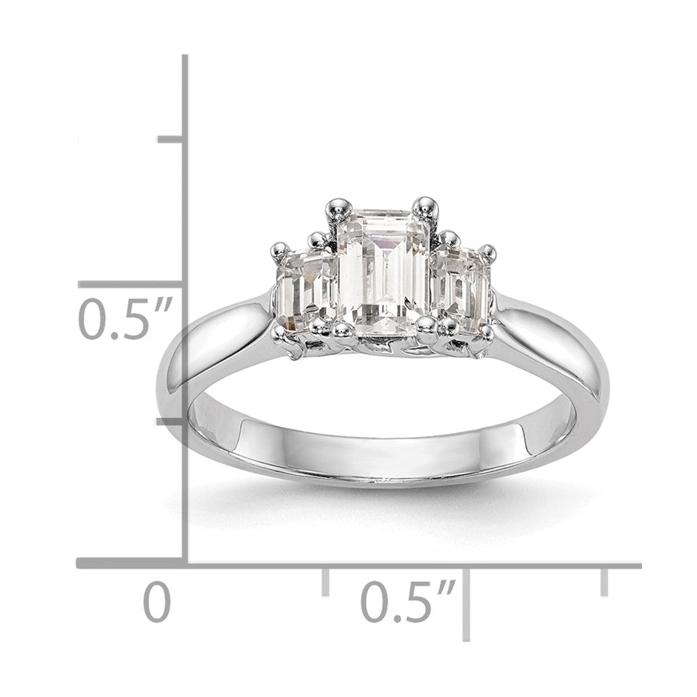 14K White Gold 3-Stone (Holds (5x4mm) Emerald-cut Center and (2-4x3mm) Emerald-cut Sides) Engagement Ring Mounting
