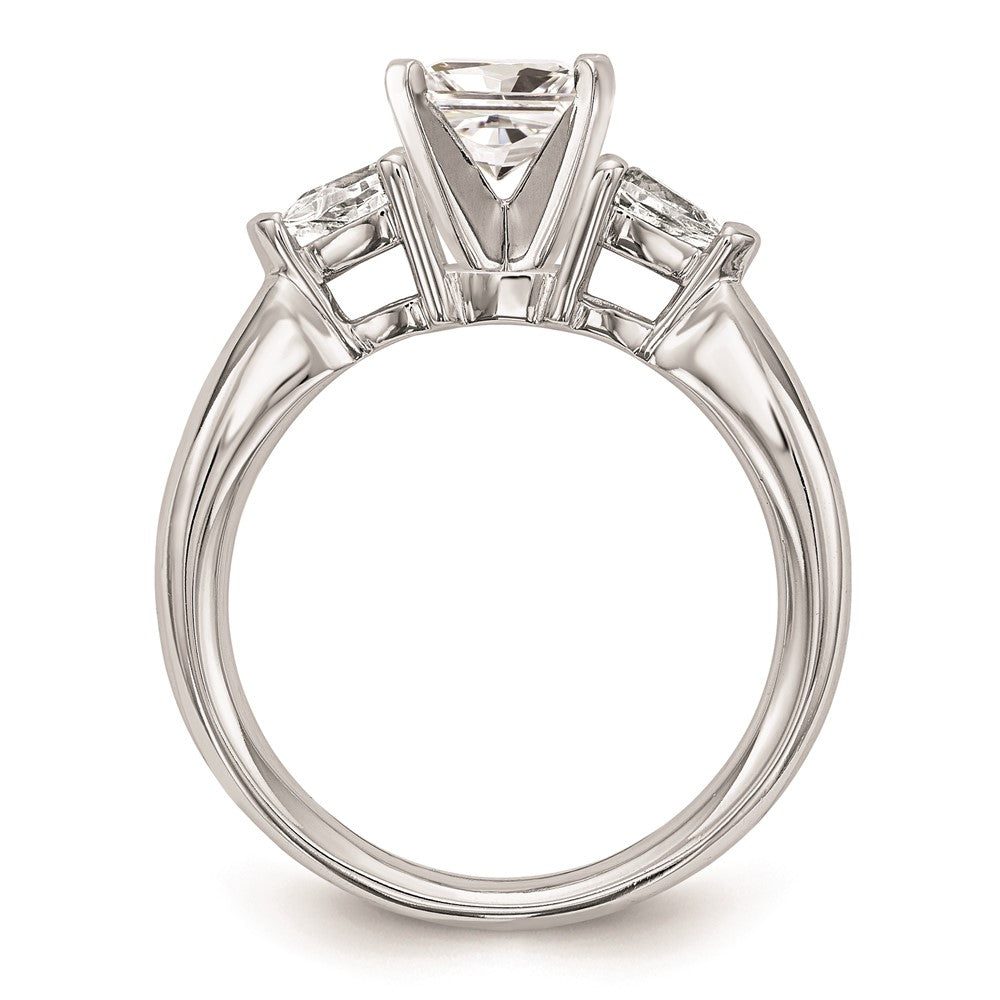 14K White Gold 3-Stone Peg Set Center (Holds (2-4x3mm) Pear Sides) Engagement Ring Mounting