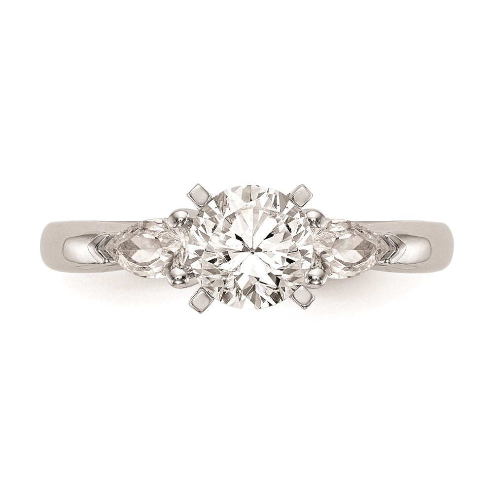 14K White Gold 3-Stone Peg Set Center (Holds (2-4x3mm) Pear Sides) Engagement Ring Mounting