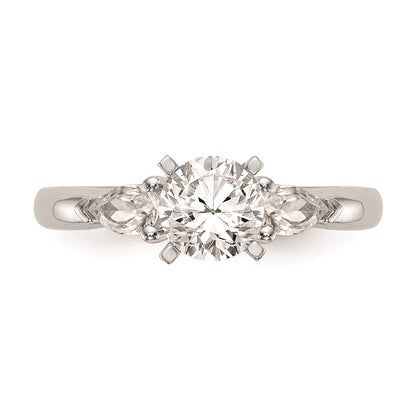 14K White Gold 3-Stone Peg Set Center (Holds (2-4x3mm) Pear Sides) Engagement Ring Mounting