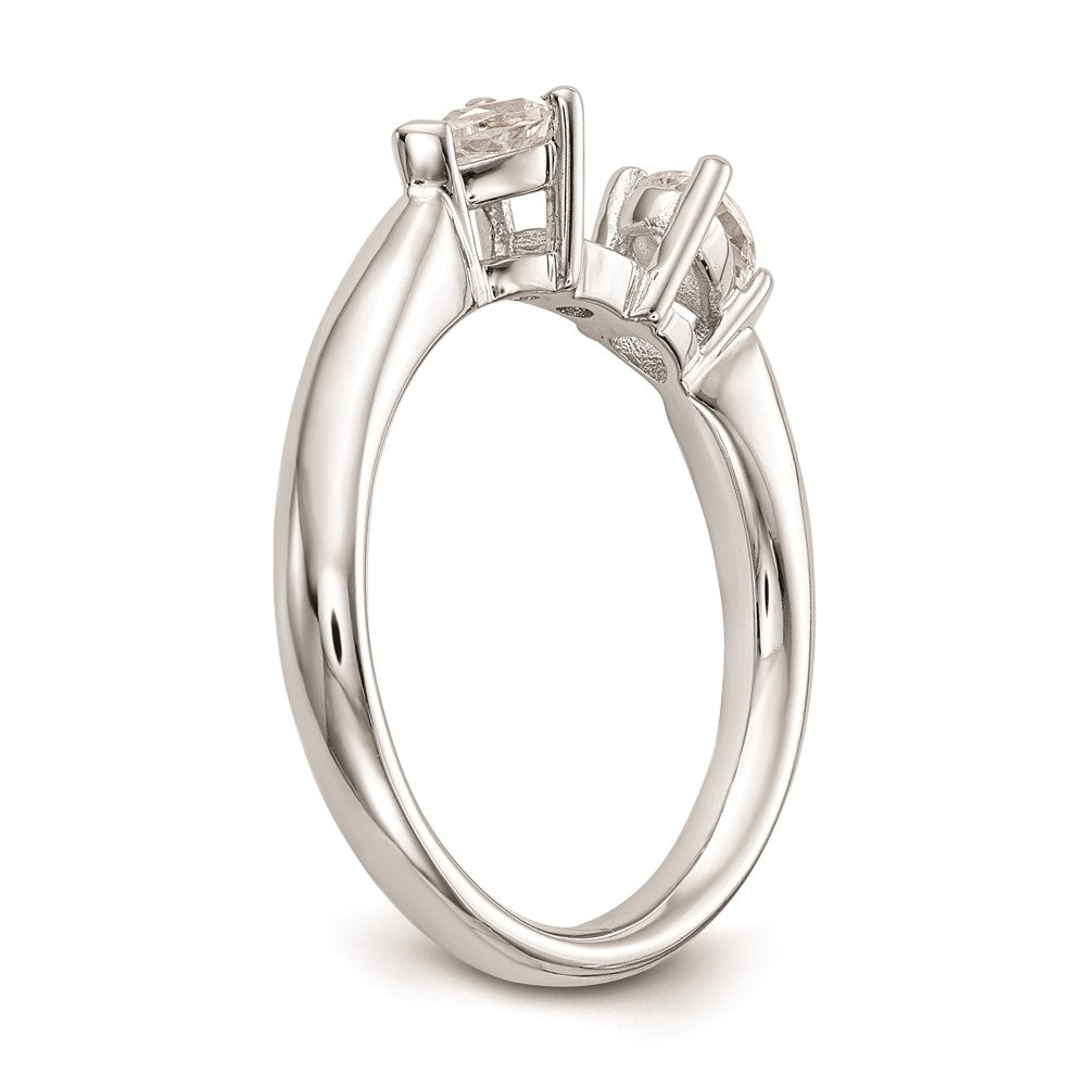 14K White Gold 3-Stone Peg Set Center (Holds (2-4x3mm) Pear Sides) Engagement Ring Mounting