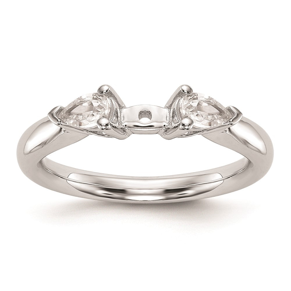 14K White Gold 3-Stone Peg Set Center (Holds (2-4x3mm) Pear Sides) Engagement Ring Mounting