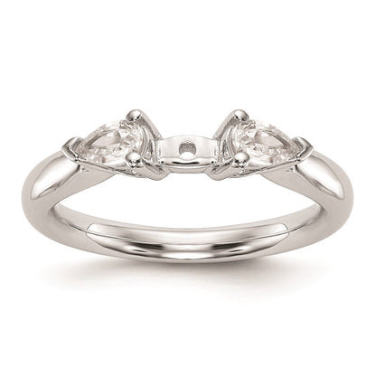 14K White Gold 3-Stone Peg Set Center (Holds (2-4x3mm) Pear Sides) Engagement Ring Mounting
