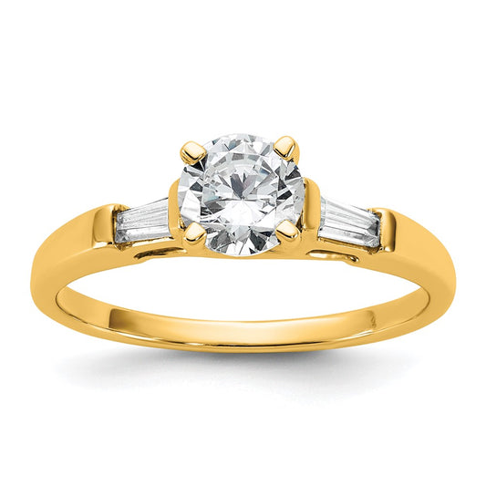 14K YG Gold 3-Stone Diamond Peg Set Includes 2-Baquette Side Stones Engagement Ring, No Head