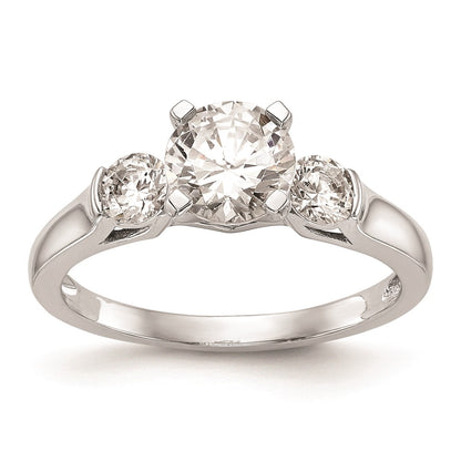 14K White Gold 3-Stone Peg Set Center (Holds (2-3.7mm) Round Sides) Engagement Ring Mounting