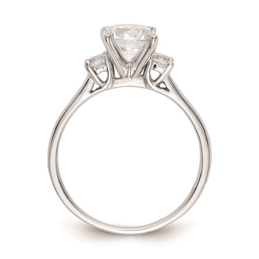 14K White Gold 3-Stone Peg Set Center (Holds (2-3.00mm) Round Sides) Engagement Ring Mounting
