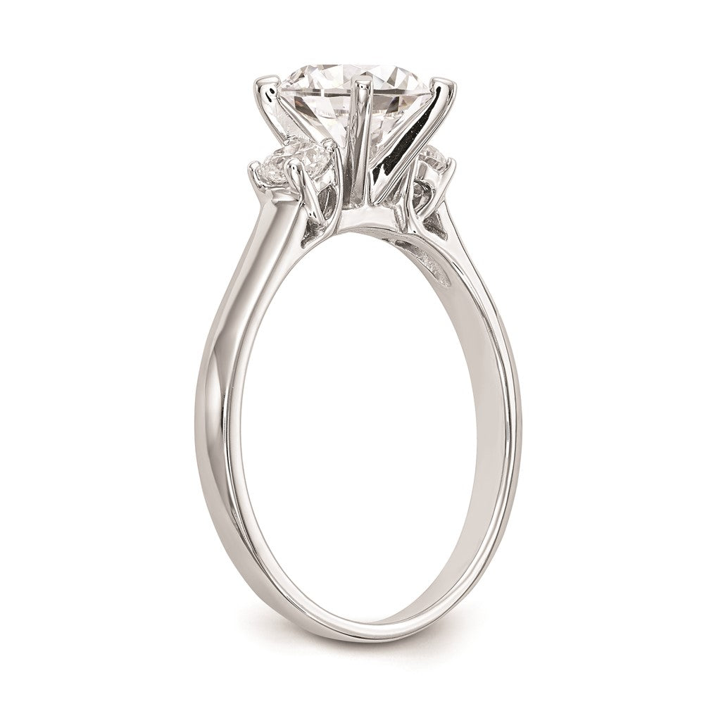14K White Gold 3-Stone Peg Set Center (Holds (2-3.00mm) Round Sides) Engagement Ring Mounting