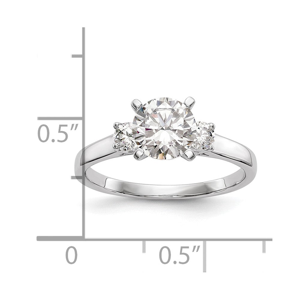 14K White Gold 3-Stone Peg Set Center (Holds (2-3.00mm) Round Sides) Engagement Ring Mounting