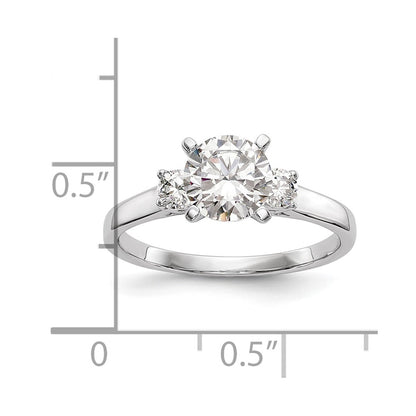 14K White Gold 3-Stone Peg Set Center (Holds (2-3.00mm) Round Sides) Engagement Ring Mounting