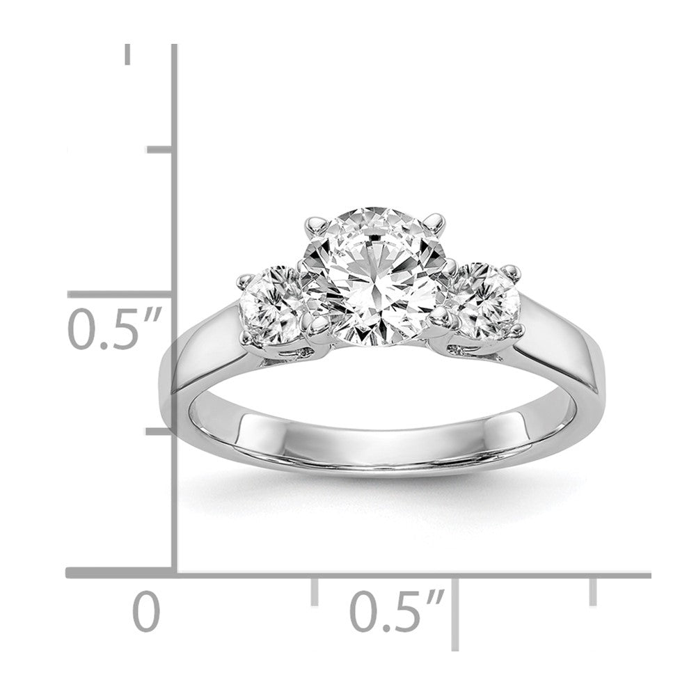 14K White Gold 3-Stone Peg Set Center (Holds (2-3.5mm) Round Sides) Engagement Ring Mounting