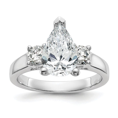 14K White Gold 3-Stone Peg Set Center (Holds (2-4.00mm) Round Sides) Engagement Ring Mounting
