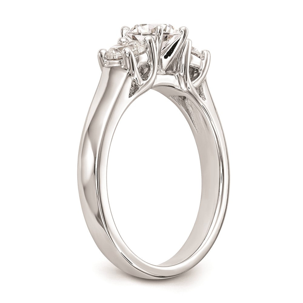 14K White Gold 3-Stone Peg Set Center (Holds (2-4.00mm) Round Sides) Engagement Ring Mounting