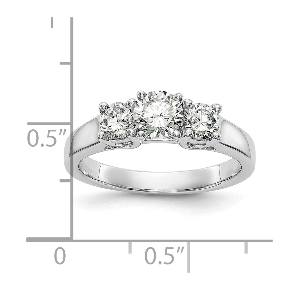 14K White Gold 3-Stone Peg Set Center (Holds (2-4.00mm) Round Sides) Engagement Ring Mounting