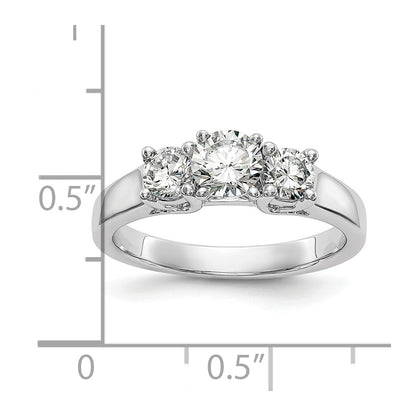 14K White Gold 3-Stone Peg Set Center (Holds (2-4.00mm) Round Sides) Engagement Ring Mounting