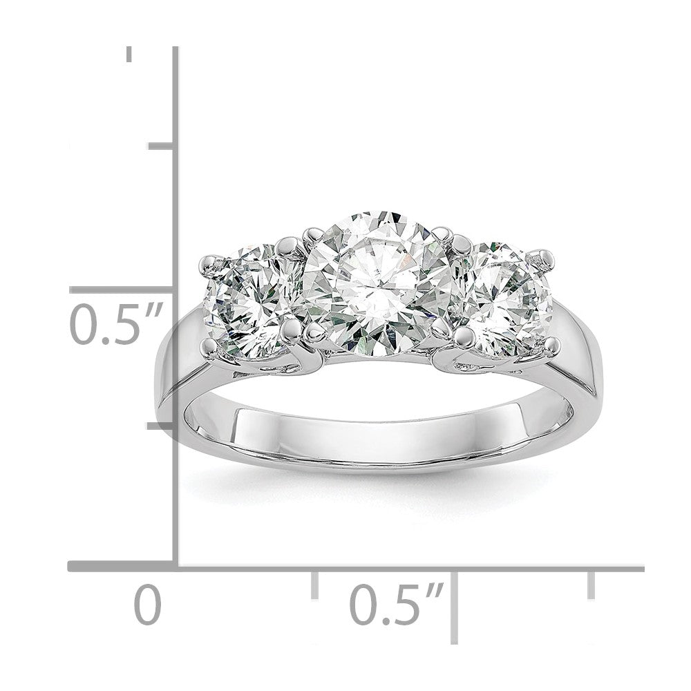 14K White Gold 3-Stone Peg Set Center (Holds (2-5.00mm) Round Sides) Engagement Ring Mounting