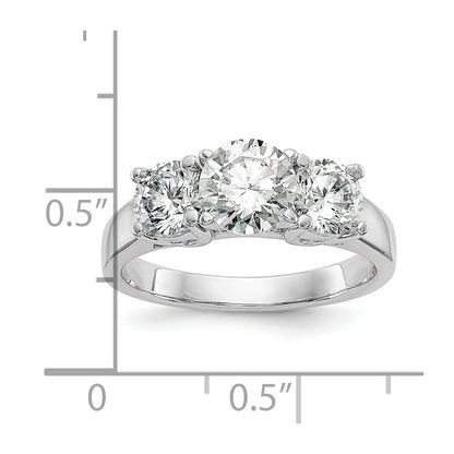 14K White Gold 3-Stone Peg Set Center (Holds (2-5.00mm) Round Sides) Engagement Ring Mounting